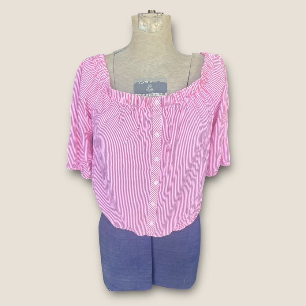 Forever 21 Pink Striped Crop Peasant Top